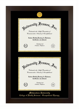 Double Degree (Stacked) Frame in Manhattan Espresso with Black & Gold Mats for DOCUMENT: 8 1/2"H X 11"W  , DOCUMENT: 8 1/2"H X 11"W  