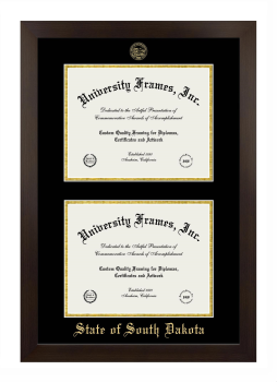 Double Degree (Stacked) Frame in Manhattan Espresso with Black & Gold Mats for DOCUMENT: 8 1/2"H X 11"W  , DOCUMENT: 8 1/2"H X 11"W  