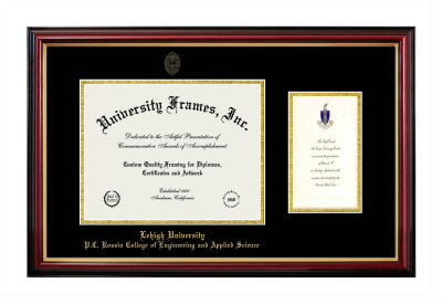 Diploma with Announcement Frame in Petite Mahogany with Gold Trim with Black & Gold Mats for DOCUMENT: 8 1/2"H X 11"W  ,  7"H X 4"W  