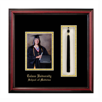 Tulane University School of Medicine 5 x 7 Portrait with Tassel Box Frame in Petite Cherry with Black & Gold Mats