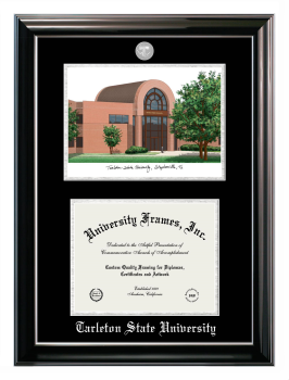 Double Opening with Campus Image (Stacked) Frame in Classic Ebony with Silver Trim with Black & Silver Mats for DOCUMENT: 8 1/2"H X 11"W  