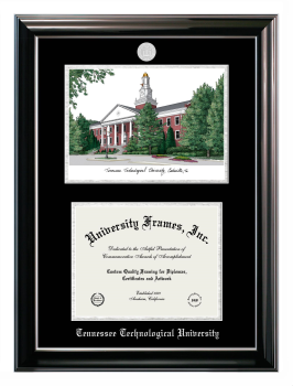 Double Opening with Campus Image (Stacked) Frame in Classic Ebony with Silver Trim with Black & Silver Mats for DOCUMENT: 8 1/2"H X 11"W  