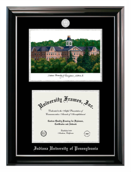 Double Opening with Campus Image (Stacked) Frame in Classic Ebony with Silver Trim with Black & Silver Mats for DOCUMENT: 8 1/2"H X 11"W  