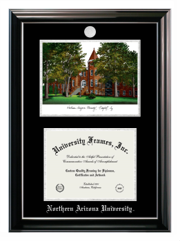 Double Opening with Campus Image (Stacked) Frame in Classic Ebony with Silver Trim with Black & Silver Mats for DOCUMENT: 8 1/2"H X 11"W  