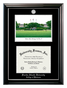 Double Opening with Campus Image (Stacked) Frame in Classic Ebony with Silver Trim with Black & Silver Mats for DOCUMENT: 8 1/2"H X 11"W  