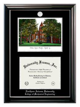 Double Opening with Campus Image (Stacked) Frame in Classic Ebony with Silver Trim with Black & Silver Mats for DOCUMENT: 8 1/2"H X 11"W  