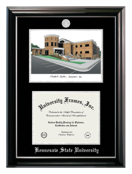 Double Opening with Campus Image (Stacked) Frame in Classic Ebony with Silver Trim with Black & Silver Mats for DOCUMENT: 8 1/2"H X 11"W  