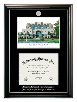 Double Opening with Campus Image (Stacked) Frame in Classic Ebony with Silver Trim with Black & Silver Mats for DOCUMENT: 8 1/2"H X 11"W  