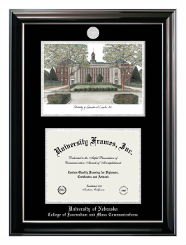 Double Opening with Campus Image (Stacked) Frame in Classic Ebony with Silver Trim with Black & Silver Mats for DOCUMENT: 8 1/2"H X 11"W  