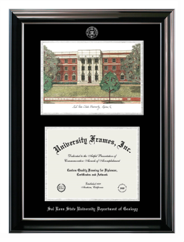 Double Opening with Campus Image (Stacked) Frame in Classic Ebony with Silver Trim with Black & Silver Mats for DOCUMENT: 8 1/2"H X 11"W  