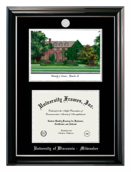 Double Opening with Campus Image (Stacked) Frame in Classic Ebony with Silver Trim with Black & Silver Mats for DOCUMENT: 8 1/2"H X 11"W  