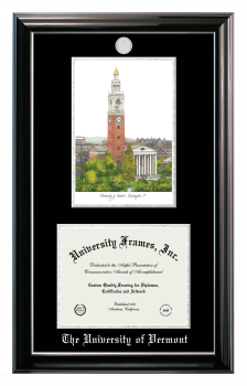 Double Opening with Campus Image (Stacked) Frame in Classic Ebony with Silver Trim with Black & Silver Mats for DOCUMENT: 8 1/2"H X 11"W  