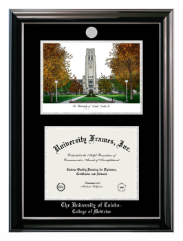 Double Opening with Campus Image (Stacked) Frame in Classic Ebony with Silver Trim with Black & Silver Mats for DOCUMENT: 8 1/2"H X 11"W  