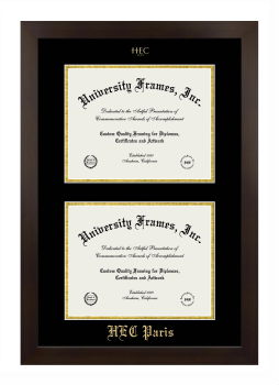 Double Degree (Stacked) Frame in Manhattan Espresso with Black & Gold Mats for DOCUMENT: 8 1/2"H X 11"W  , DOCUMENT: 8 1/2"H X 11"W  