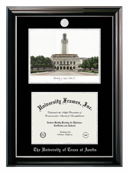 Double Opening with Campus Image (Stacked) Frame in Classic Ebony with Silver Trim with Black & Silver Mats for DOCUMENT: 8 1/2"H X 11"W  