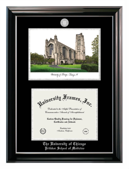 Double Opening with Campus Image (Stacked) Frame in Classic Ebony with Silver Trim with Black & Silver Mats for DOCUMENT: 8 1/2"H X 11"W  