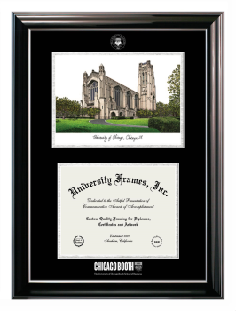 Double Opening with Campus Image (Stacked) Frame in Classic Ebony with Silver Trim with Black & Silver Mats for DOCUMENT: 8 1/2"H X 11"W  