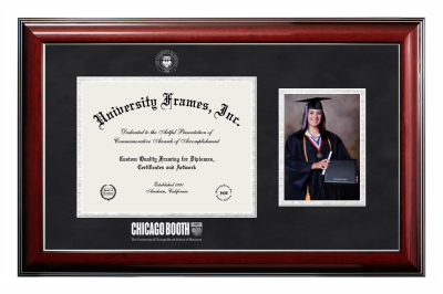 Diploma with 5 x 7 Portrait Frame in Classic Mahogany with Silver Trim with Black Suede & Silver Mats for DOCUMENT: 8 1/2"H X 11"W  