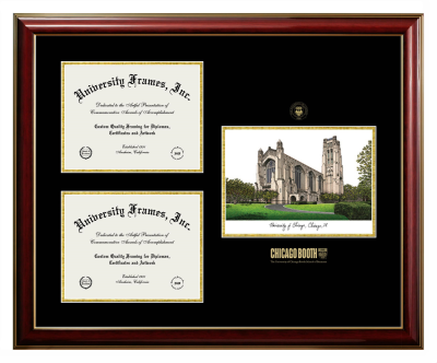 Triple Opening with Campus Image Frame in Classic Mahogany with Gold Trim with Black & Gold Mats for DOCUMENT: 8 1/2"H X 11"W  , DOCUMENT: 8 1/2"H X 11"W  