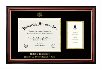 Diploma with Announcement Frame in Petite Mahogany with Gold Trim with Black & Gold Mats for DOCUMENT: 8 1/2"H X 11"W  ,  7"H X 4"W  