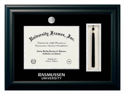 Diploma with Tassel Box Frame in Satin Black with Black & Silver Mats for DOCUMENT: 8 1/2"H X 11"W  