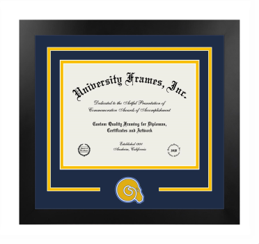 Logo Mat Frame in Manhattan Black with Navy Blue & Amber Mats for DOCUMENT: 8 1/2"H X 11"W  