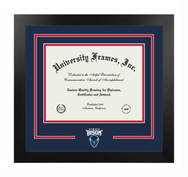 Howard University Logo Mat Frame in Manhattan Black with Navy Blue & Red Mats for DOCUMENT: 8 1/2"H X 11"W  