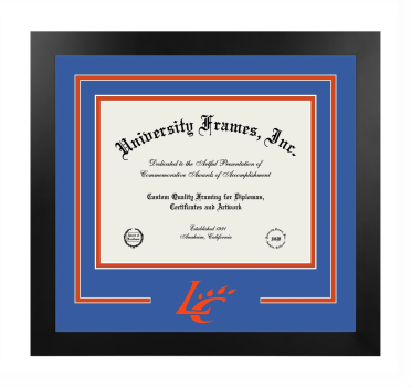 Louisiana College Logo Mat Frame in Manhattan Black with Royal Blue & Orange Mats for DOCUMENT: 8 1/2"H X 11"W  