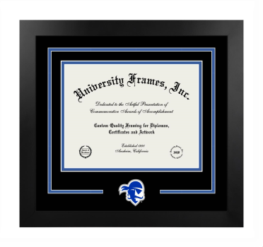 Logo Mat Frame in Manhattan Black with Black & Royal Blue Mats for DOCUMENT: 8 1/2"H X 11"W  