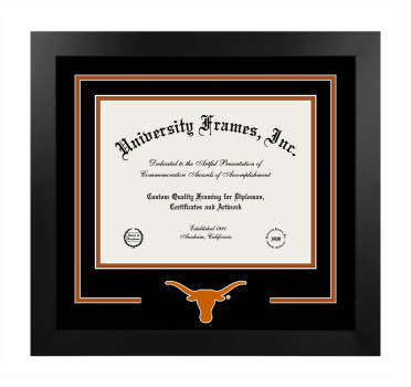 Logo Mat Frame in Manhattan Black with Black & Burnt Orange Mats for DOCUMENT: 8 1/2"H X 11"W  