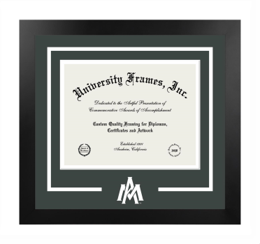 Logo Mat Frame in Manhattan Black with Forest Green & White Mats for DOCUMENT: 8 1/2"H X 11"W  