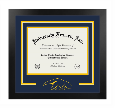 Logo Mat Frame in Manhattan Black with Navy Blue & Amber Mats for DOCUMENT: 8 1/2"H X 11"W  