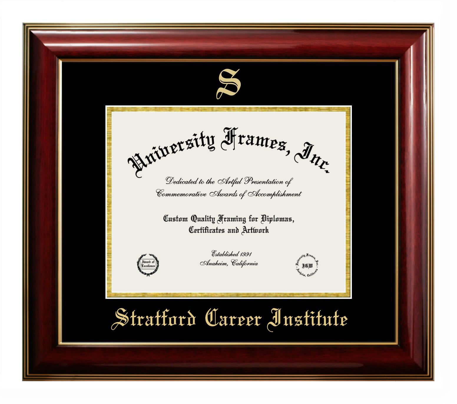 Stratford Career Institute Diploma Frame in Classic Mahogany with Gold