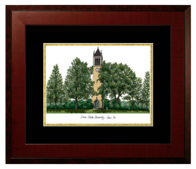 Iowa State University Lithograph Only Frame in Honors Mahogany with Black & Gold Mats