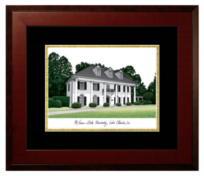 McNeese State University Lithograph Only Frame in Honors Mahogany with Black & Gold Mats