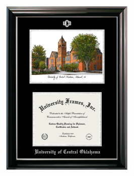 Double Opening with Campus Image (Stacked) Frame in Classic Ebony with Silver Trim with Black & Silver Mats for DOCUMENT: 8 1/2"H X 11"W  