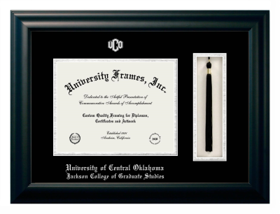 Diploma with Tassel Box Frame in Satin Black with Black & Silver Mats for DOCUMENT: 8 1/2"H X 11"W  