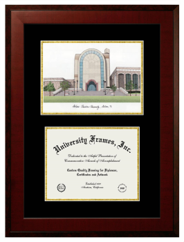 Double Opening with Campus Image (Unimprinted Mat) Frame in Honors Mahogany with Black & Gold Mats for DOCUMENT: 8 1/2"H X 11"W  