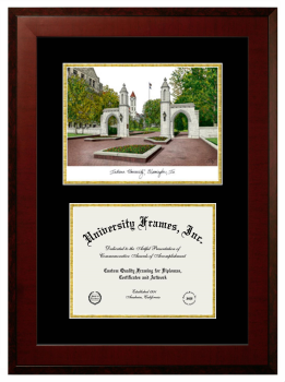 Double Opening with Campus Image (Unimprinted Mat) Frame in Honors Mahogany with Black & Gold Mats for DOCUMENT: 8 1/2"H X 11"W  