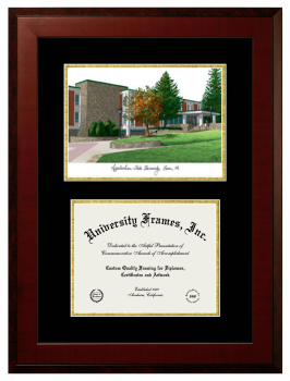 Double Opening with Campus Image (Unimprinted Mat) Frame in Honors Mahogany with Black & Gold Mats for DOCUMENT: 8 1/2"H X 11"W  