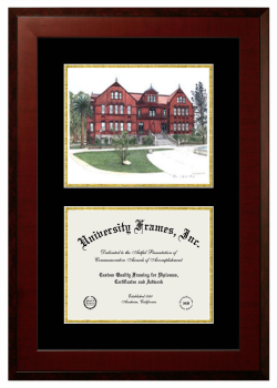 Double Opening with Campus Image (Unimprinted Mat) Frame in Honors Mahogany with Black & Gold Mats for DOCUMENT: 8 1/2"H X 11"W  