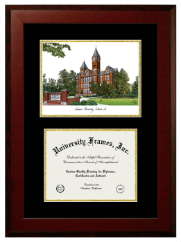 Double Opening with Campus Image (Unimprinted Mat) Frame in Honors Mahogany with Black & Gold Mats for DOCUMENT: 8 1/2"H X 11"W  