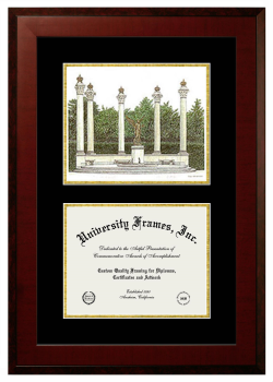 Double Opening with Campus Image (Unimprinted Mat) Frame in Honors Mahogany with Black & Gold Mats for DOCUMENT: 8 1/2"H X 11"W  