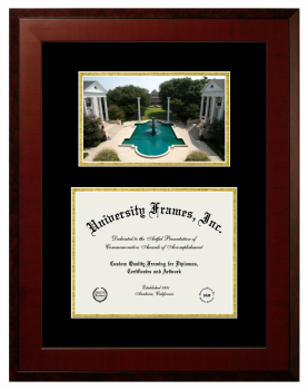 Double Opening with Campus Image (Unimprinted Mat) Frame in Honors Mahogany with Black & Gold Mats for DOCUMENT: 8 1/2"H X 11"W  