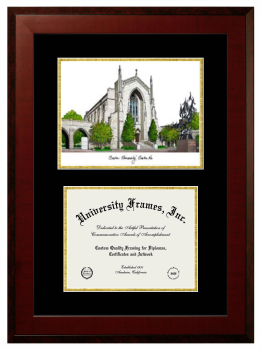 Double Opening with Campus Image (Unimprinted Mat) Frame in Honors Mahogany with Black & Gold Mats for DOCUMENT: 8 1/2"H X 11"W  