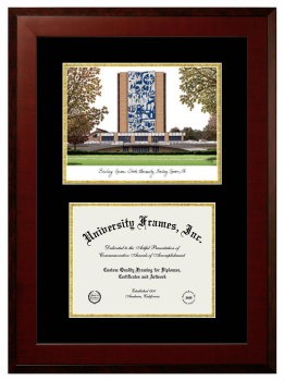 Double Opening with Campus Image (Unimprinted Mat) Frame in Honors Mahogany with Black & Gold Mats for DOCUMENT: 8 1/2"H X 11"W  