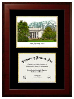 Double Opening with Campus Image (Unimprinted Mat) Frame in Honors Mahogany with Black & Gold Mats for DOCUMENT: 8 1/2"H X 11"W  