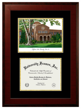 Double Opening with Campus Image (Unimprinted Mat) Frame in Honors Mahogany with Black & Gold Mats for DOCUMENT: 8 1/2"H X 11"W  