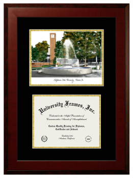 Double Opening with Campus Image (Unimprinted Mat) Frame in Honors Mahogany with Black & Gold Mats for DOCUMENT: 8 1/2"H X 11"W  