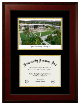 Double Opening with Campus Image (Unimprinted Mat) Frame in Honors Mahogany with Black & Gold Mats for DOCUMENT: 8 1/2"H X 11"W  